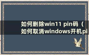 如何删除win11 pin码（如何取消windows开机pin码）